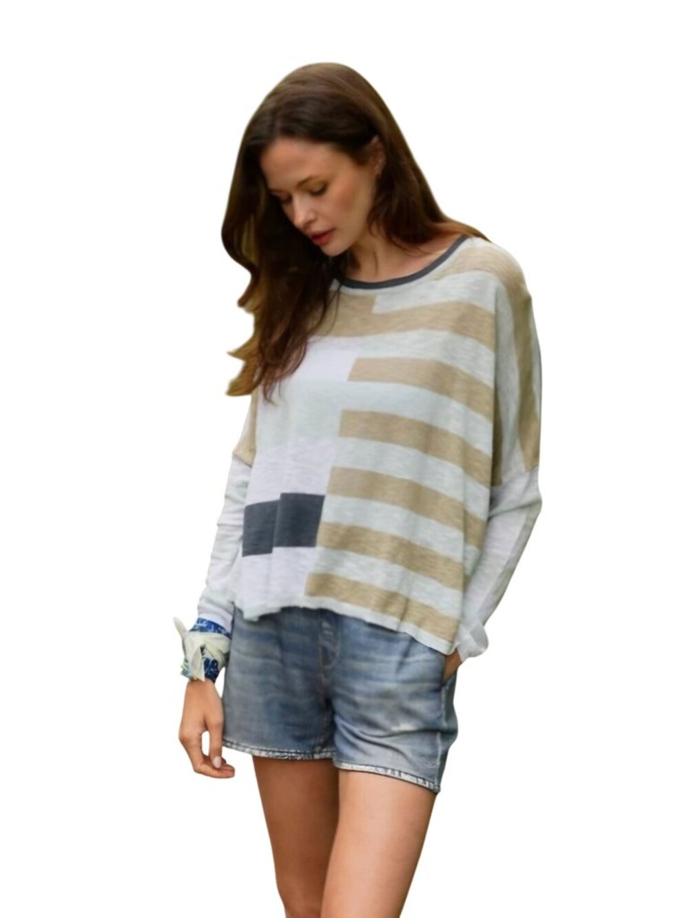 StitchDrop Hyper Stripe Boxy Sweater Ice Blue Colorblock Size M